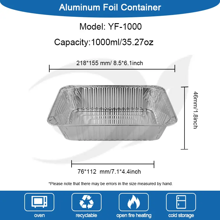 حاويات رقائق الخبز مستطيلة للخروج من الخبز الفضي
