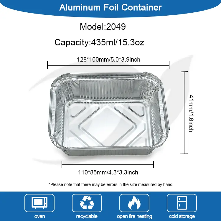 شواء مستطيل حاويات رقائق الألومنيوم الفضية