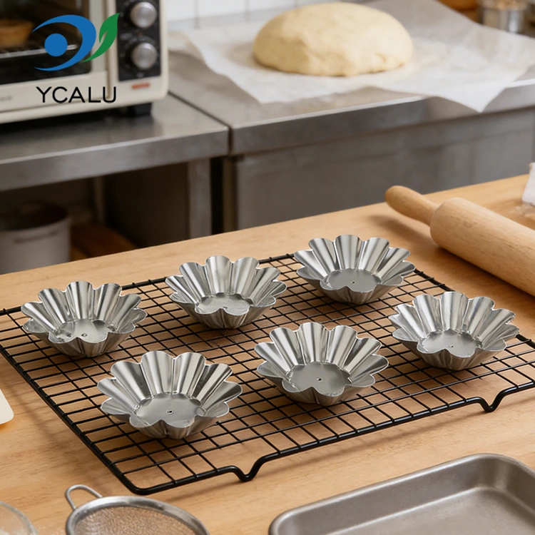 صينية تارت بيض الأقحوان للاستعمال مرة واحدة، حاويات طعام من رقائق الألومنيوم الفضية