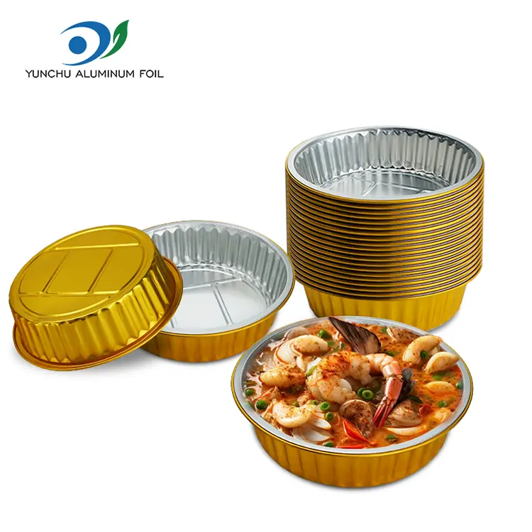 قابلية للتصرف في حاويات رقائق الألومنيوم الذهبية جولة