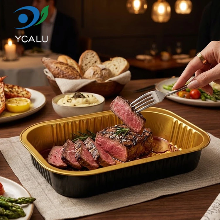 حاويات رقائق الألومنيوم مستطيلة الشكل لتقديم الطعام يمكن التخلص منها