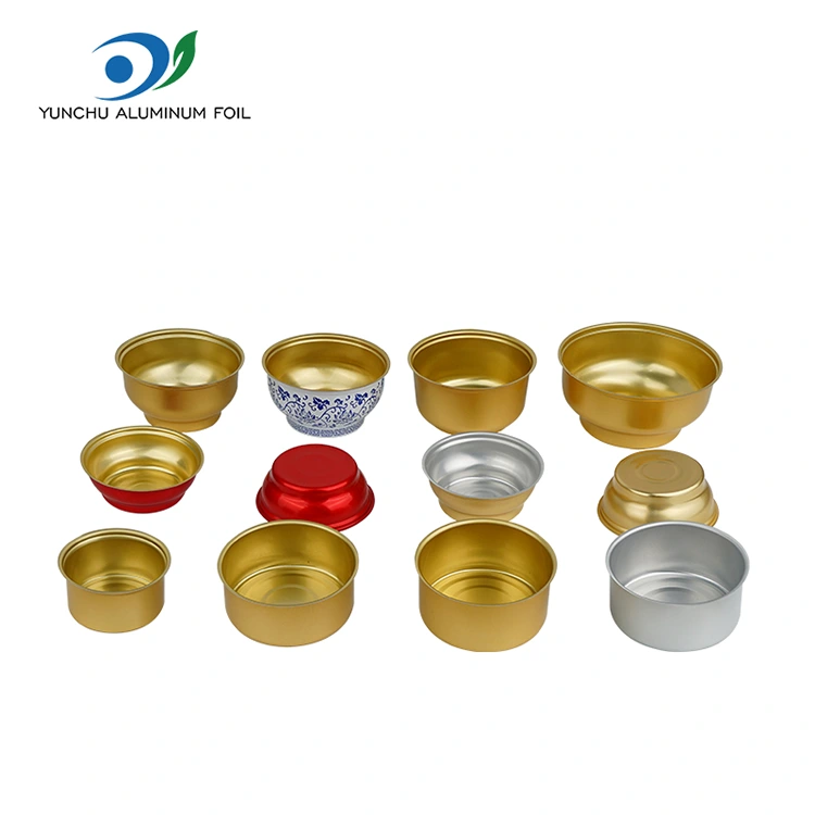 علبة مستديرة للوجبات الجاهزة يمكن التخلص منها، وعاء ذهبي صغير، حاويات من رقائق الألومنيوم