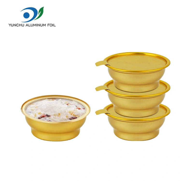 علبة مستديرة للوجبات الجاهزة يمكن التخلص منها، وعاء ذهبي صغير، حاويات من رقائق الألومنيوم علبة مستديرة للوجبات الجاهزة يمكن التخلص منها، وعاء ذهبي صغير، حاويات من رقائق الألومنيوم