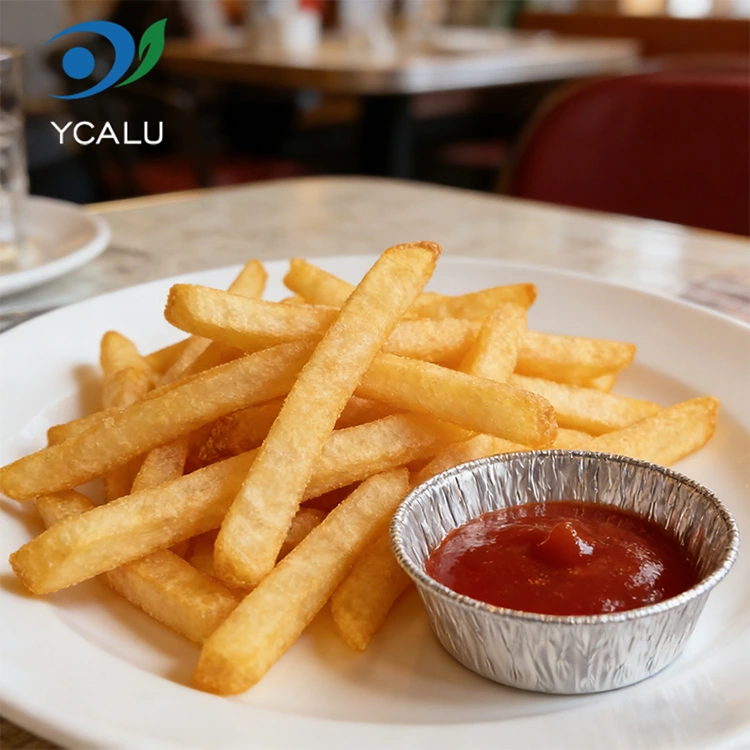 مقلاة هوائية دائرية فضية للاستعمال مرة واحدة، حاويات طعام من رقائق الألومنيوم الفضية