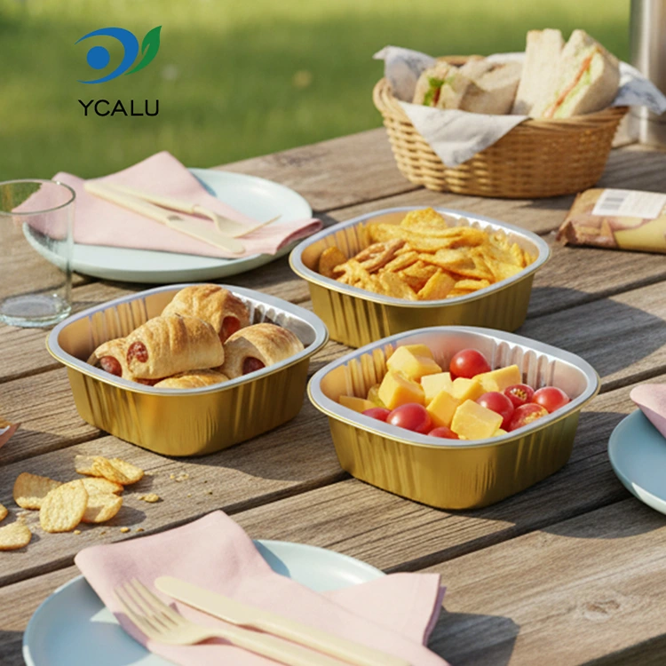 حاويات رقائق الألومنيوم الذهبية المربعة للاستعمال مرة واحدة