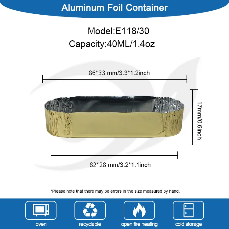 حاويات رقائق الألمنيوم الفضية البيضاوية الصغيرة