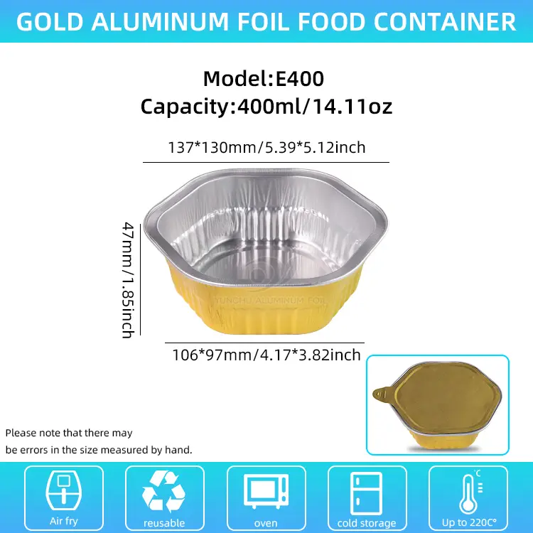 سداسية الوجبات الجاهزة سداسي حاويات ألومنيوم ألمنيوم سداسي