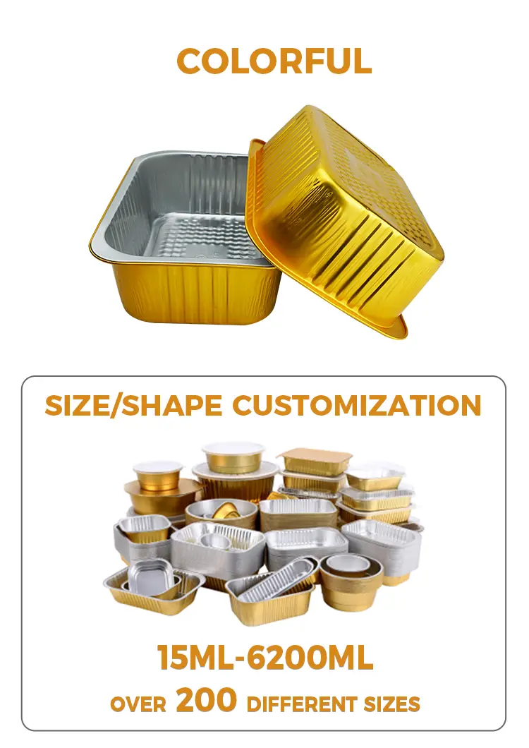Large capacity rectangular gold Aluminum Foil Containers