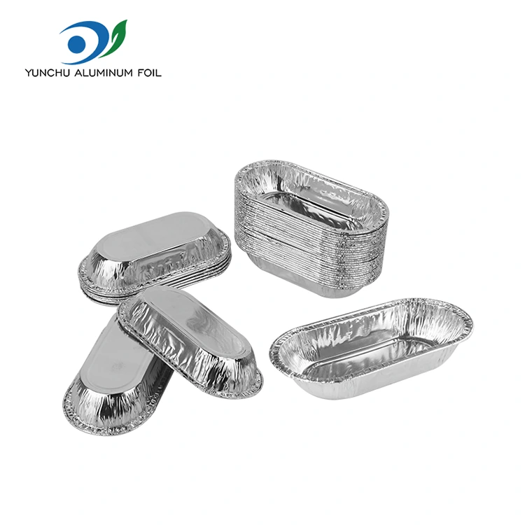 حاوية طعام من الألومنيوم الفضية البيضاوية