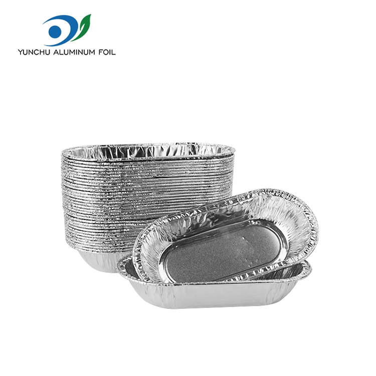 حاوية طعام من الألومنيوم الفضية البيضاوية