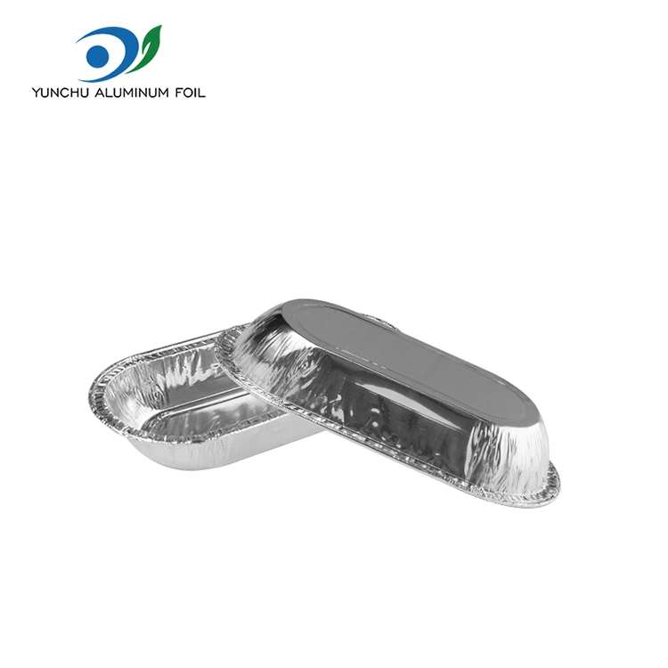 حاوية طعام من الألومنيوم الفضية البيضاوية