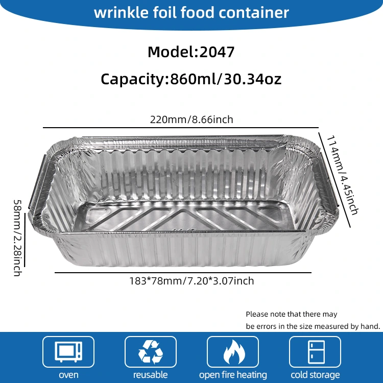 شواء مستطيلة حاويات رقائق الألومنيوم الفضية السميكة