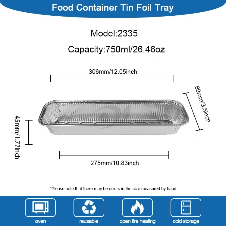 صينية خبز مستطيلة خبز حاويات رقائق الألومنيوم الفضية