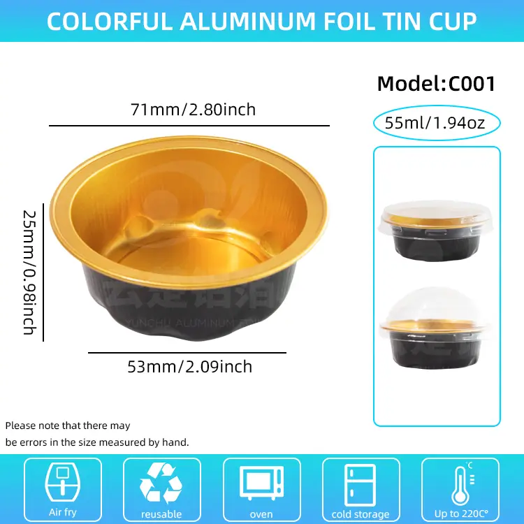 جولة الكعكة كوب ناعم حاويات رقائق الألومنيوم