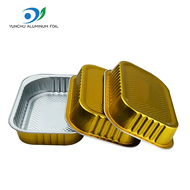 مربع الوجبات الجاهزة تناول حاويات رقائق الألومنيوم الذهبية
