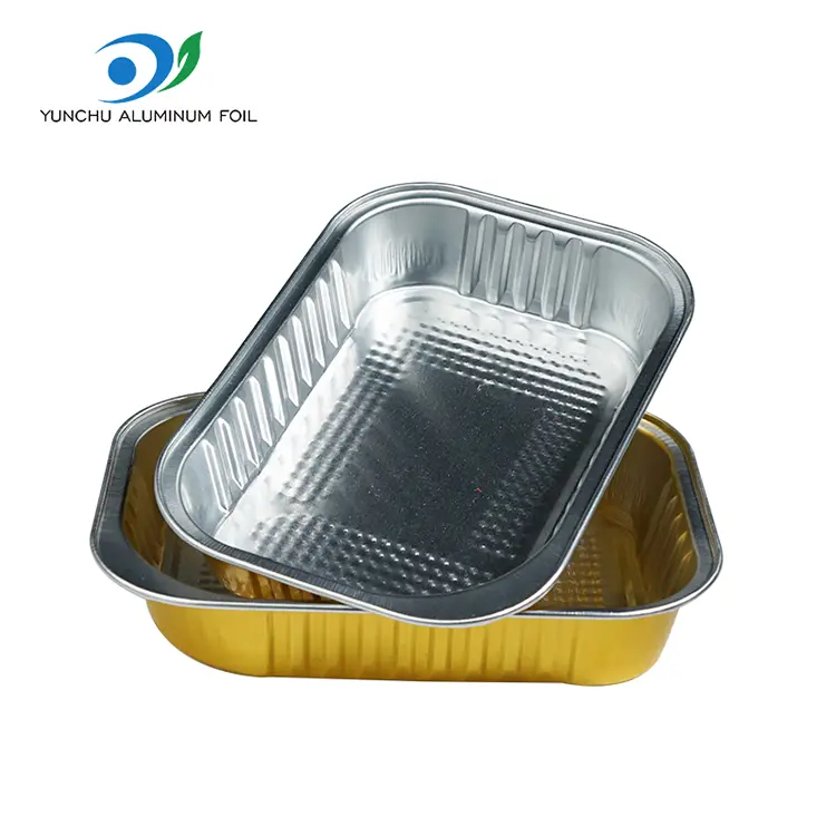 مربع الوجبات الجاهزة تناول حاويات رقائق الألومنيوم الذهبية