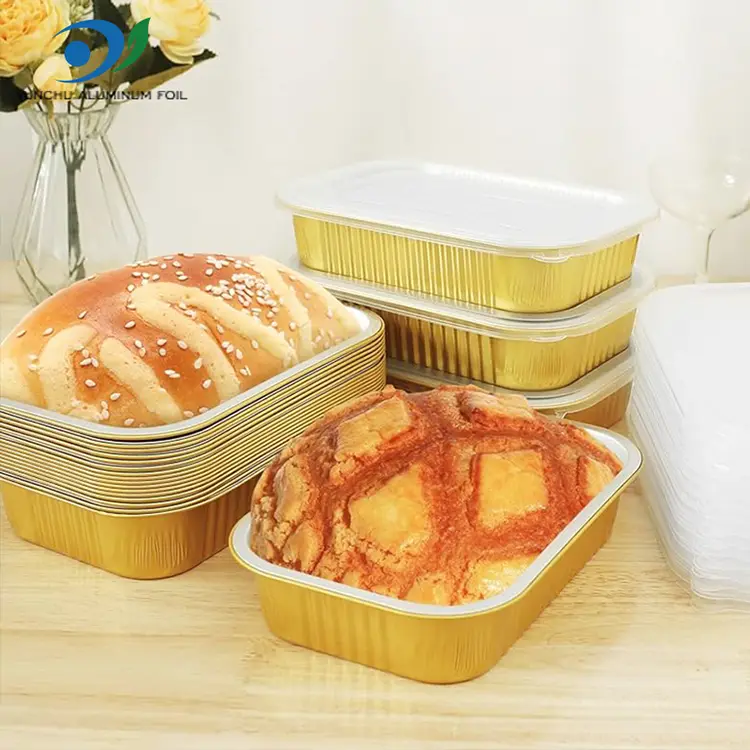 مربع الوجبات الجاهزة تناول حاويات رقائق الألومنيوم الذهبية