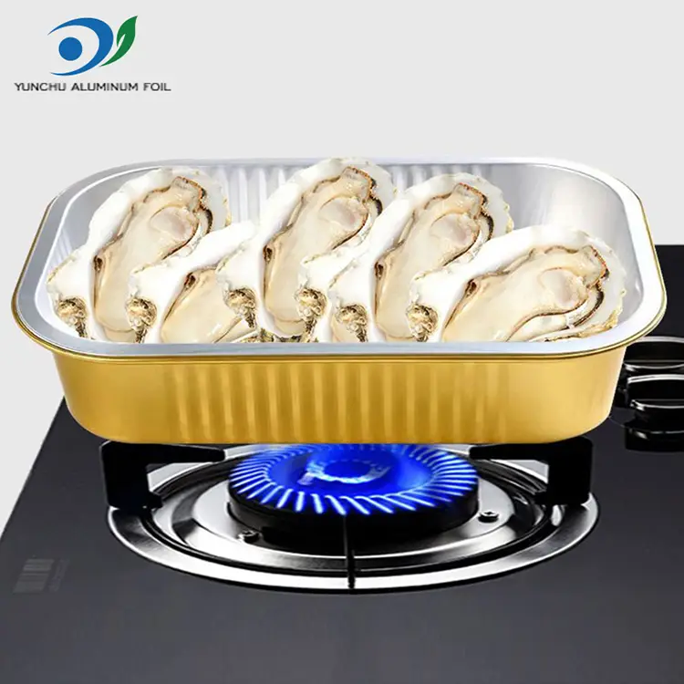 مربع الوجبات الجاهزة تناول حاويات رقائق الألومنيوم الذهبية