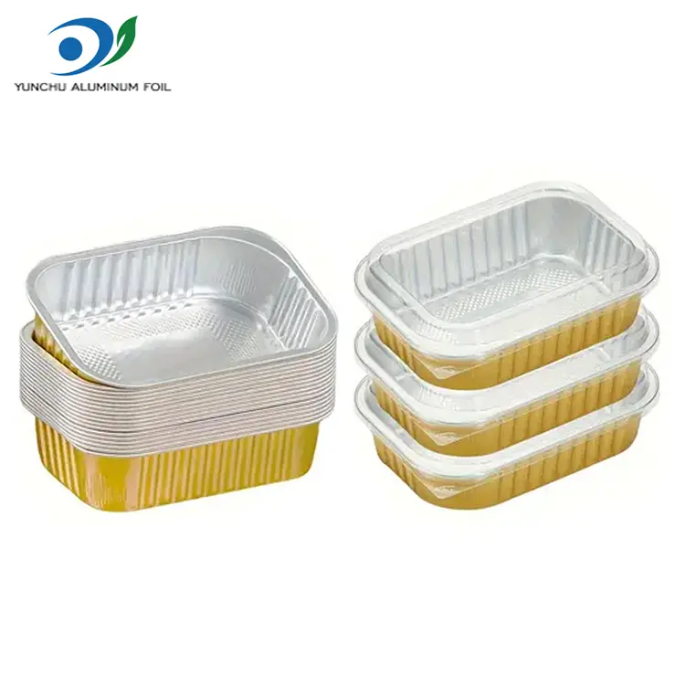 مربع الوجبات الجاهزة تناول حاويات رقائق الألومنيوم الذهبية