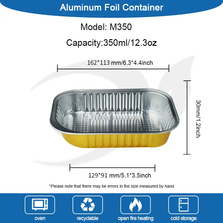 مربع الوجبات الجاهزة تناول حاويات رقائق الألومنيوم الذهبية